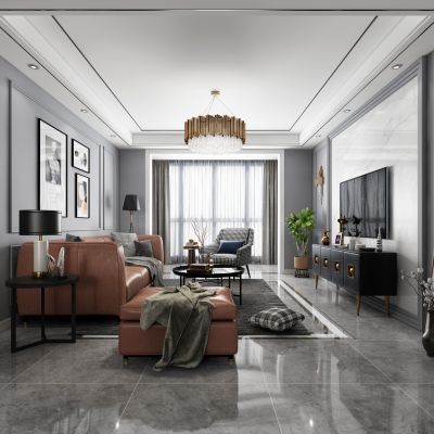 现代客厅餐厅沙发电视柜餐桌装饰画吊灯