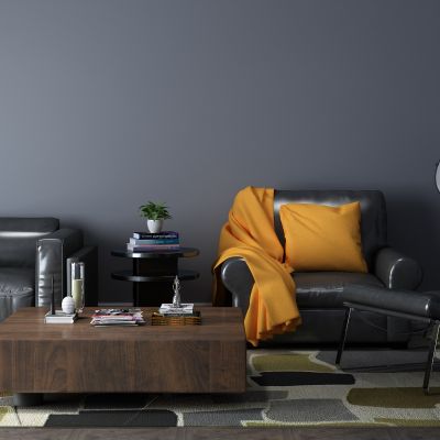 单人沙发，黑色皮革沙发