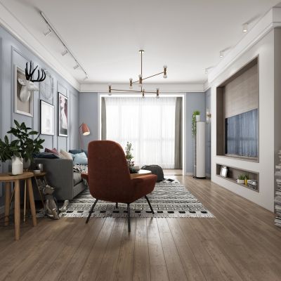 北欧客厅餐厅沙发餐桌电视柜装饰画吊灯