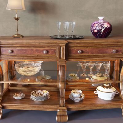 欧式实木餐边柜餐具组合