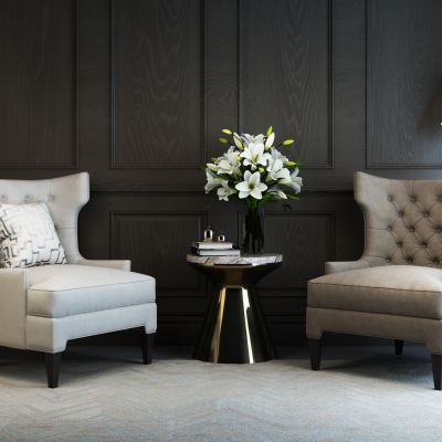 现代美式单人 休闲沙发、茶几组合