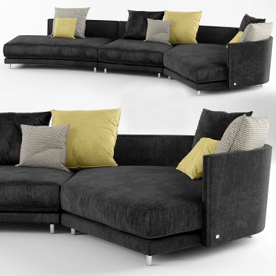 现代黑色绒面多人沙发