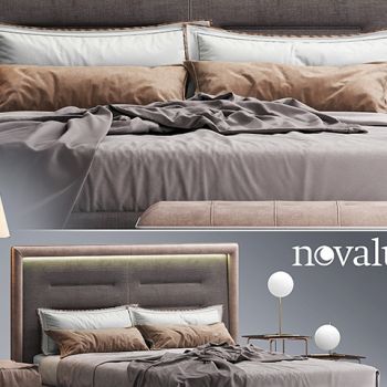 后现代双人床圆几台灯组合