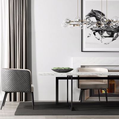 现代餐桌椅吊灯装饰画组合