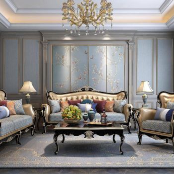 欧式金色皮质沙发组合