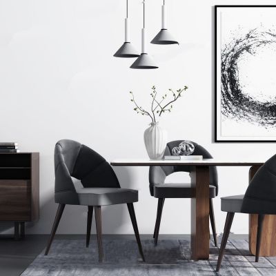 现代餐桌椅边柜组合