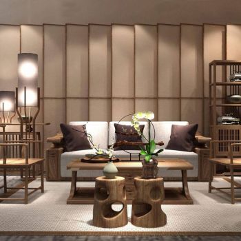 新中式沙发茶几柜子组合