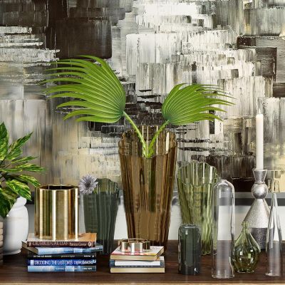 现代玻璃花瓶书籍盆栽烛台摆件组合