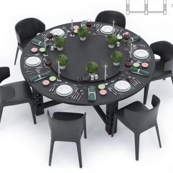 北欧现代简约黑色圆形餐桌组合