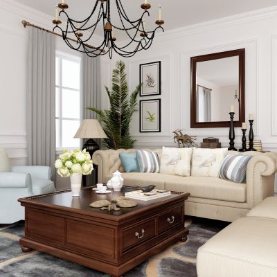 沙发茶几装饰镜组合