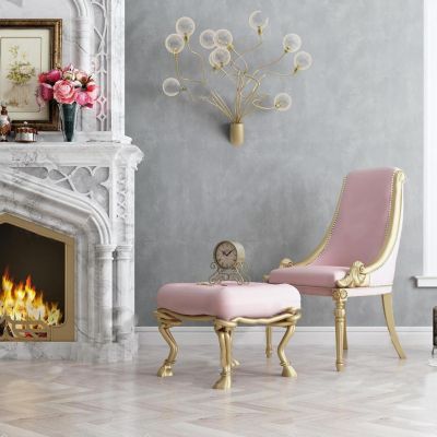 欧式简约休闲椅脚榻壁炉组合