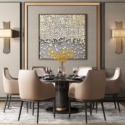 欧式椅子现代复古圆形餐桌棕色皮质单人椅组合