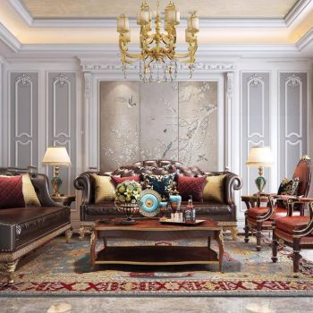 欧式古典皮质沙发组合