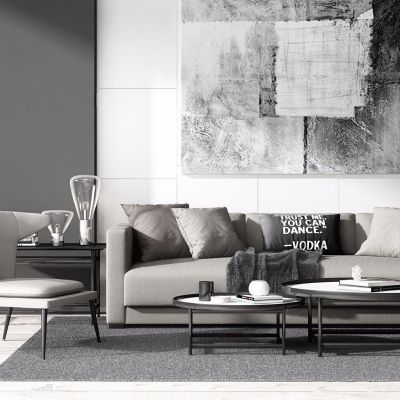 现代沙发茶几组合北欧灰调沙发组合
