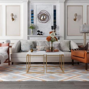 现代简欧沙发、茶几、装饰摆件组合