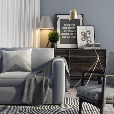 北欧灰色沙发、落地灯组合