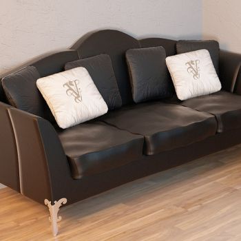 欧式古典黑色皮质沙发组合