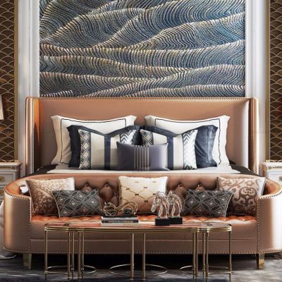 床具組合后現(xiàn)代古典雙人床、皮質(zhì)沙發(fā)茶幾組合