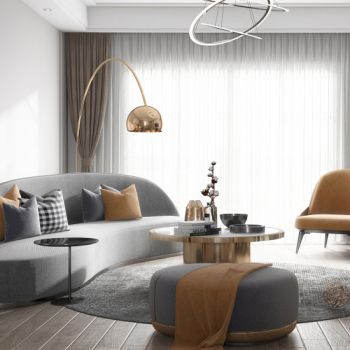 后现代法式写实客厅餐厅