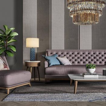 欧式简约现代紫色沙发组合