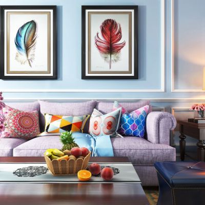 东南亚风格沙发、挂画组合