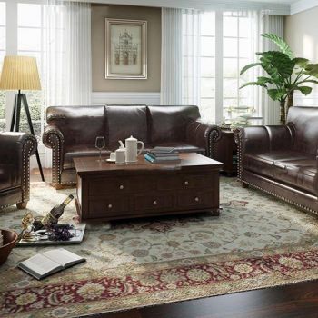 美式乡村古典皮质沙发组合