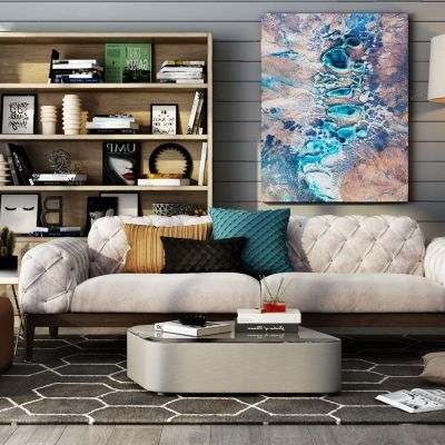 现代时尚沙发茶几挂画组合