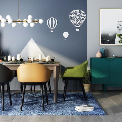 美式简约餐桌椅、吊灯玄关柜组合