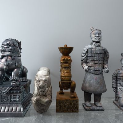 狮子，豹子，兵马俑青铜雕塑