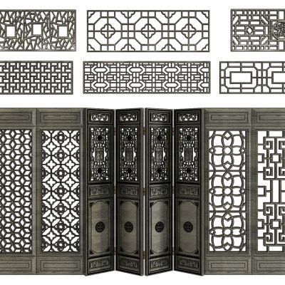 中式单椅实木雕花屏风隔断组合