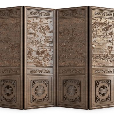 中式实木雕花屏风