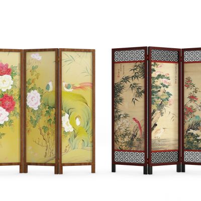 中式漆画花鸟屏风