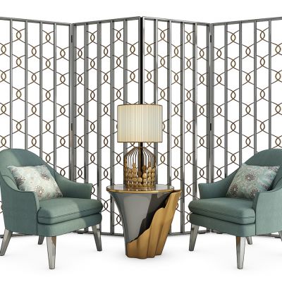 经典沙发金属屏风组合