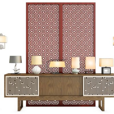 新中式灯具花格玄关柜