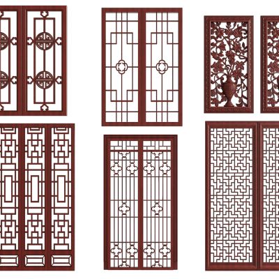 中式花格栅屏风木雕