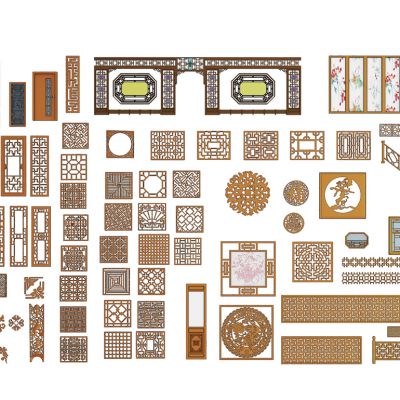 新中式雕花窗花构件组合