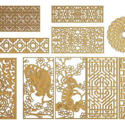 新中式金属屏风隔断组合