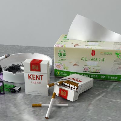 纸抽，烟，烟灰盒，打火机