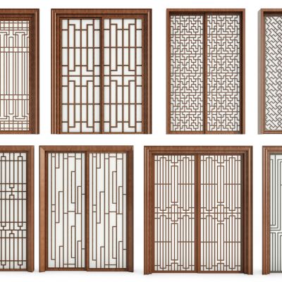 中式实木窗花推拉门组合
