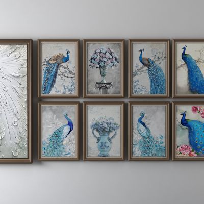 孔雀装饰画，相框