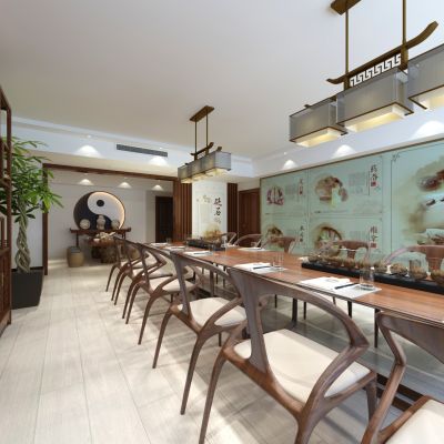 养生馆馆 会所 砭石养生 广告 中式柜子