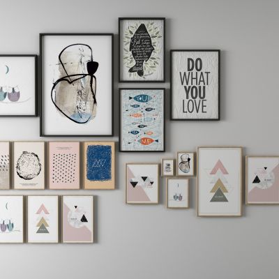 粉色装饰画，挂画，照片墙