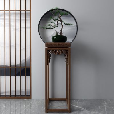 玄关背景墙，端景台，盆栽