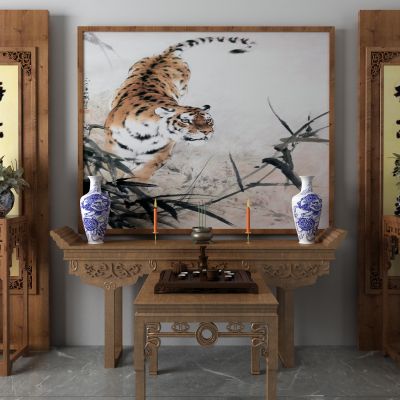 背景墙，端景台，香炉