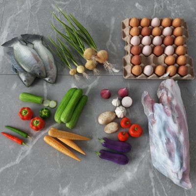 鱼，辣椒，黄瓜，萝卜，茄子，肉，鸡蛋，食物，蔬菜