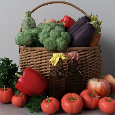 蔬菜，篮子，辣椒，茄子，西红柿