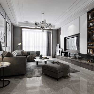 现代客厅餐厅沙发餐桌电视柜装饰画吊灯