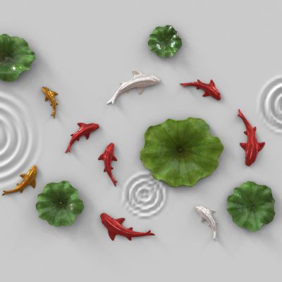 鱼荷叶背景墙饰