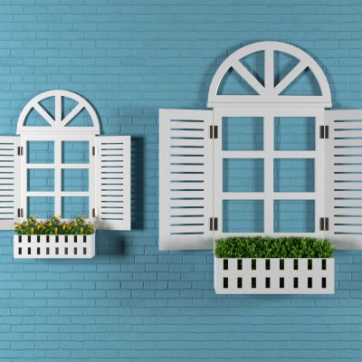 窗户盆栽背景墙饰