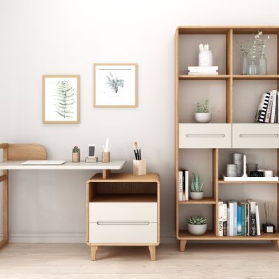 实木 书桌 书柜 